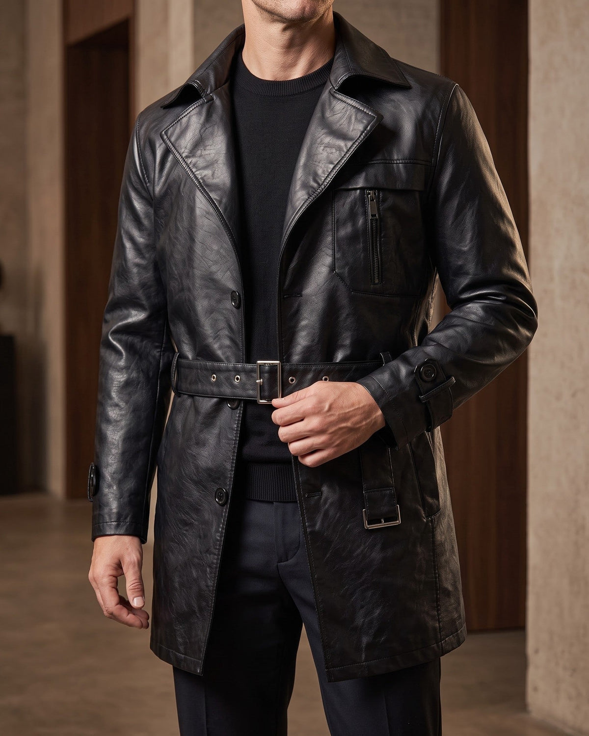 Dante Faux Leather Trench Coat